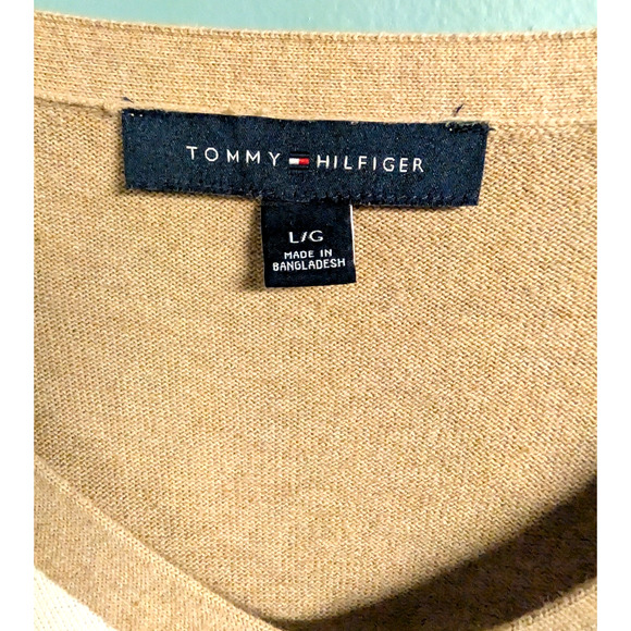 Tommy Hilfiger V-Neck Long Sleeve Sweater Women's Large Tan White Argyle - Picture 3 of 4